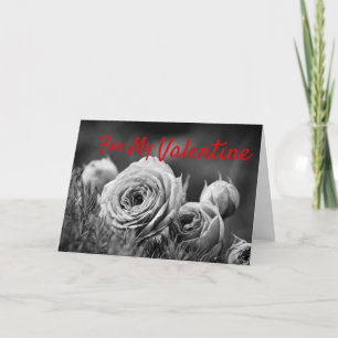 "Für mein Valentin" Rose in Schwarz und Weiß Feiertagskarte
