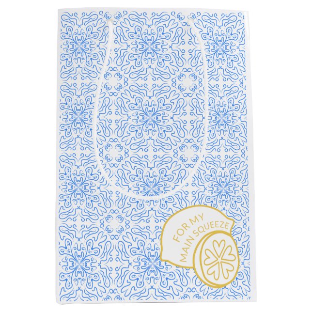 "Für meine Hauptpresse" Lemon & Blue Tile Amalfi Mittlere Geschenktüte (Vorderseite)