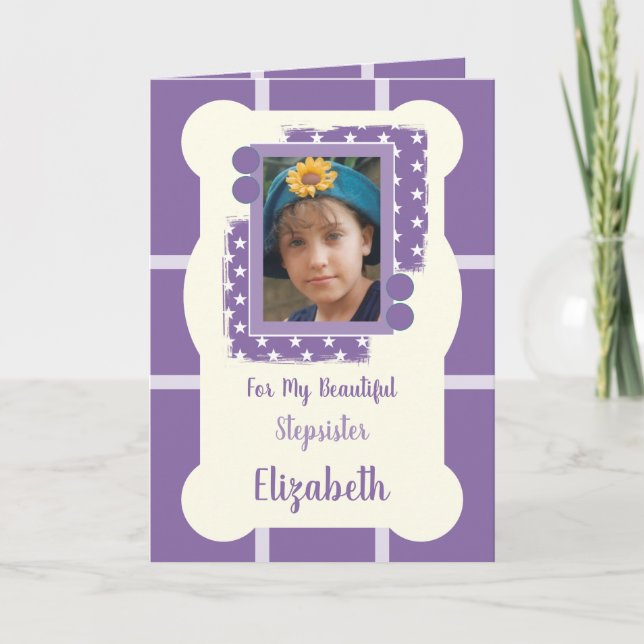 Für meine schöne Stepschwester lila und lila Foto Karte (Vorderseite)