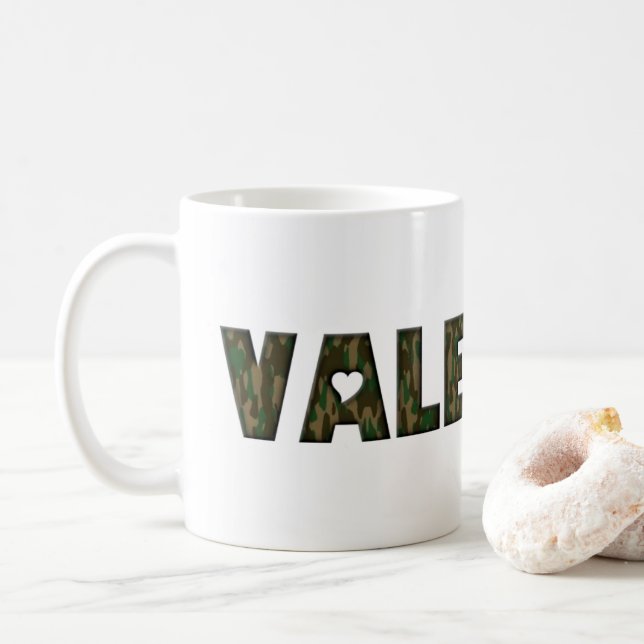Für meine Valentine Woodland Camouflage Typografie Kaffeetasse (Mit Donut)