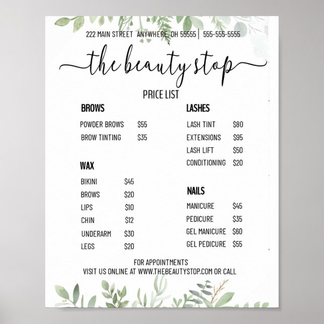 Für Nail Salon Preisliste Poster (Vorne)