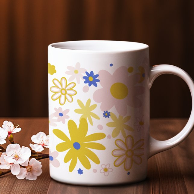 Für Naturliebhaber Gelb und Blauer Frühling Blume Kaffeetasse (Von Creator hochgeladen)