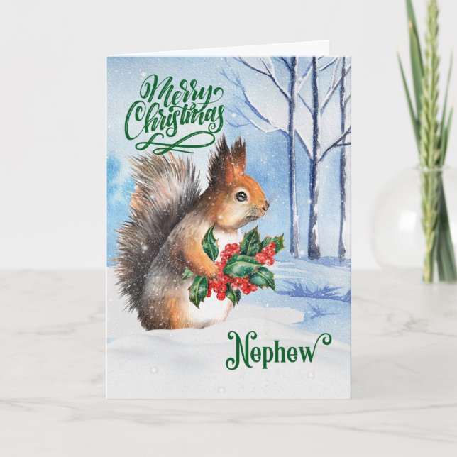 für Nepheh Weihnachtsquirrel Winter Woodland Feiertagskarte (Vorderseite)