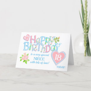 Für Nichte 18. Geburtstag Rose Herz Word Art Card Feiertagskarte