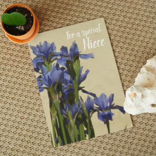 Für Niece Blue Irises floral Birthday Karte