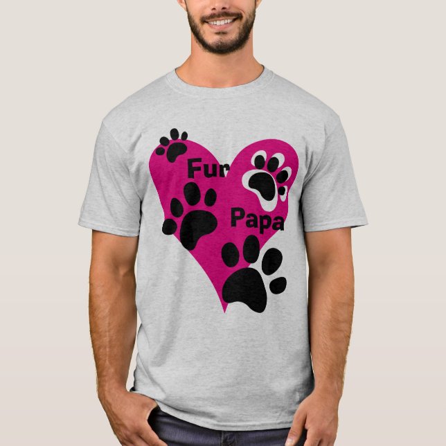 Fur Papa Big Pink Heart Paw Prints Liebe Geschenk T-Shirt (Vorderseite)