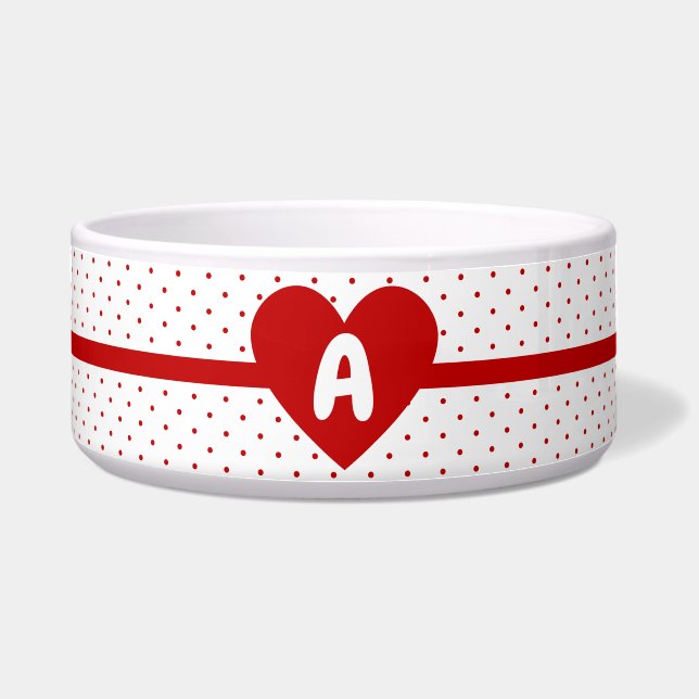 Für Pet Polka Dot Red White Background Monogramm Napf (Vorderseite)