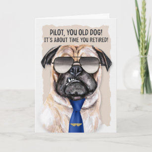 für Pilot Funny Mops Hund in einer Blue Krawatte R Karte