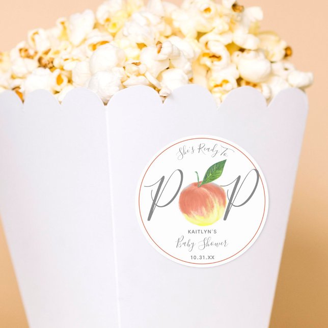 Für Pop bereit Wasserfarben Peach Babydusche Runder Aufkleber (Von Creator hochgeladen)