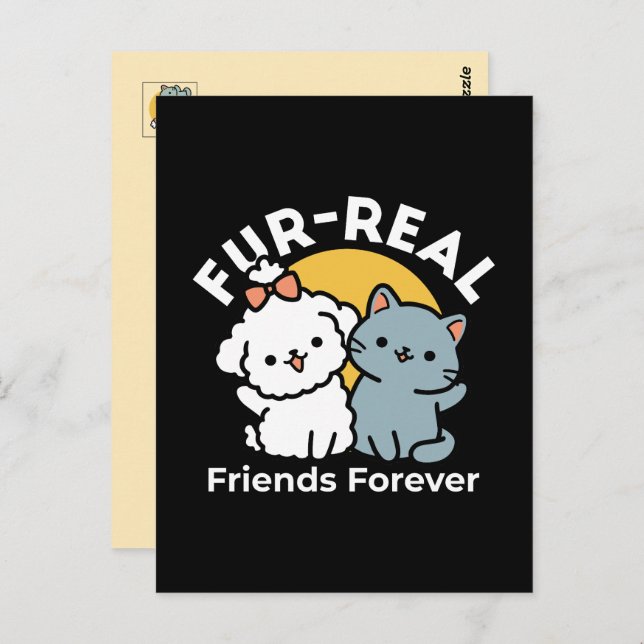 Fur-Real Friends Forever | Niedliches Katzen- und  Postkarte (Vorne/Hinten)
