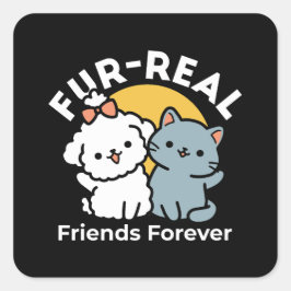 Fur-Real Friends Forever | Niedliches Katzen- und  Quadratischer Aufkleber