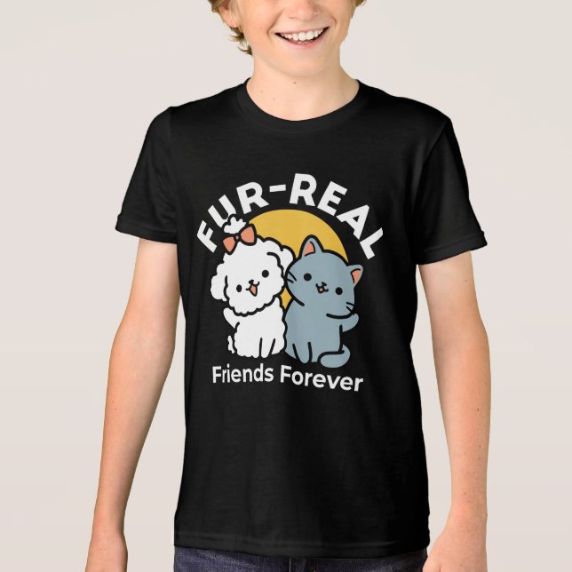 Fur-Real Friends Forever | Niedliches Katzen- und  Tri-Blend Shirt (Vorderseite)