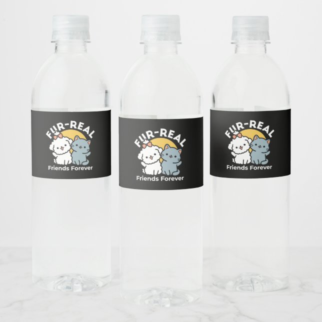 Fur-Real Friends Forever | Niedliches Katzen- und  Wasserflaschenetikett (Flaschen)