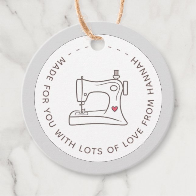 Für Sie mit Liebe Nähmaschine & Herz Geschenkanhänger (Vorderseite)