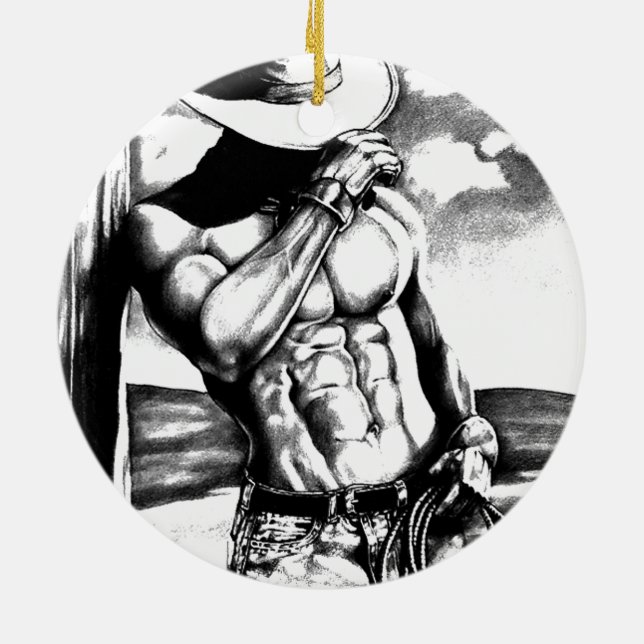 Für Sim Men's Art Cowboy Bodybuilder Weihnachten Keramik Ornament (Hinten)