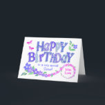 Für Sister Birthday Pink und Blue Periwinkles Feiertagskarte<br><div class="desc">Eine sehr hübsche, blumengeschmückte Geburtstagskarte für Ihre Schwester. Die Blume von Periwinkle sind purpurblau und reichen von Lavendelblau bis Rosa. Der Gruß auf der Titelseite ist "Happy Birthday" in großen Buchstaben, gefüllt mit Mustern aus meiner Sammlung "Periwinkle Patch" und "zu einer ganz besonderen Schwester". Die großen Falten in der verlassen...</div>