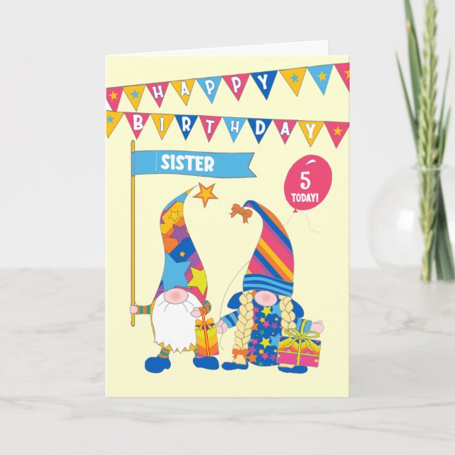 Für Sister Custom Age Birthday Fun Gnomcard Karte (Vorderseite)