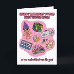Für Sister Retro 90er Spielzeuge Geburtstagskarte Karte<br><div class="desc">90er Jahre Retro-Schwester Geburtstagskarte. Exklusives Design für die Marke Green Elephant Cards.</div>