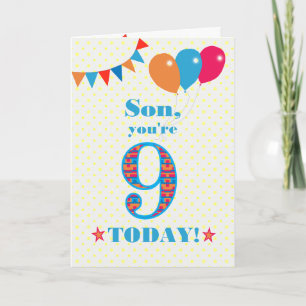 Für Son 9th Birthday Bunting and Balloons Card Karte