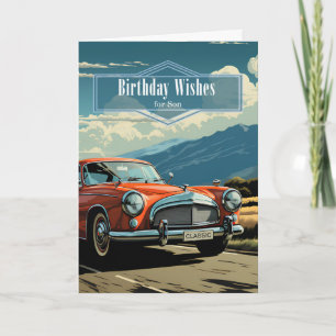 für Son Birthday Retro Colors and Car Theme Karte
