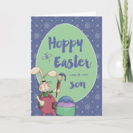 Für Son, Osterfeier, Hoppy Bunny Artist bemalt Ei Feiertagskarte