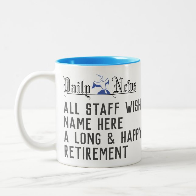 Für Soneone Retiring. Altersvorsorge-Geschenk. Zweifarbige Tasse (Links)