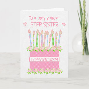 Für Stepsister Birthday Cake Hearts and Rose Card Karte
