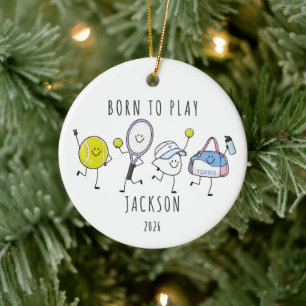 Für Tennis geborene personalisierte Kinder-Tenniss Keramik Ornament