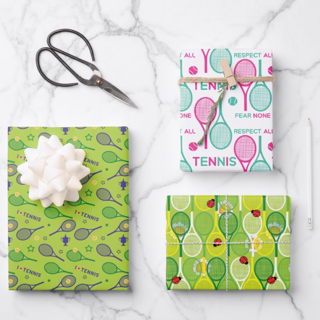 Für 🎾 Tennisspieler niedliche Packpapierblätter Geschenkpapier Set (Vorderseite)