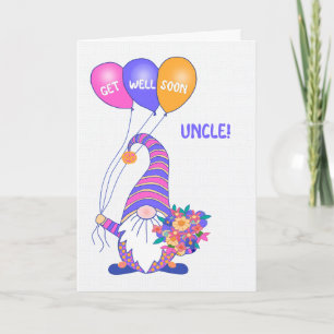 Für Uncle Get Well Gnome Balloons Blume Card Karte