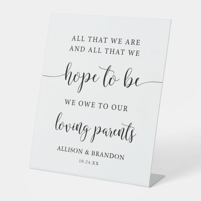 Für unsere Eltern gedacht Wedding SIgn Sockelschild (Vorderseite)