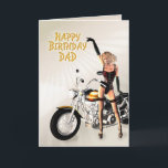 Für Vati, Geburtstag mit Mädchen und ein Motorrad Karte<br><div class="desc">Eine reizende Dame stehend neben einem Motorrad. Eine große Karte für den Mann,  der reiten mag!</div>