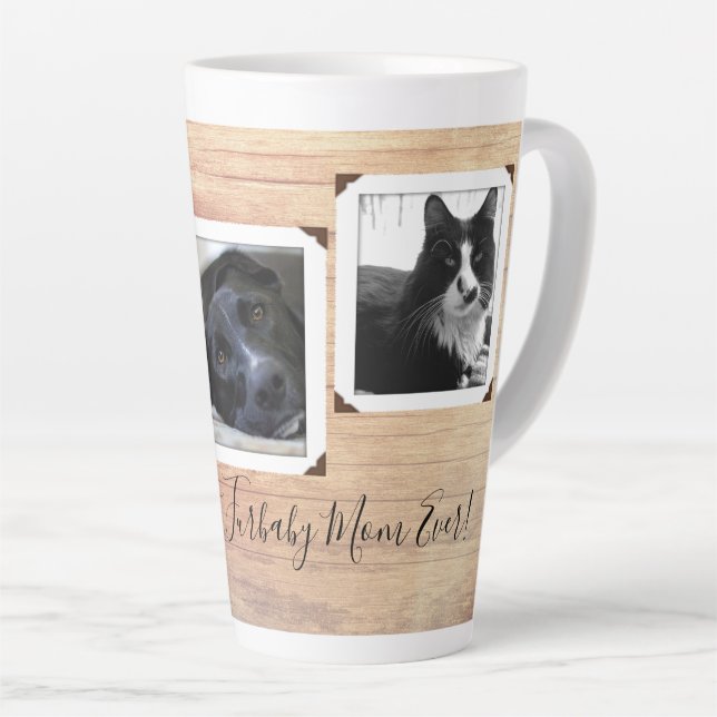 Furbaby Mama Vater Wood Grain Multi-Foto Milchtasse (Rechte Ecke)