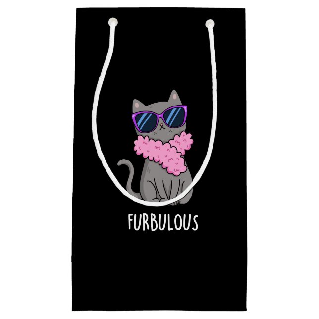 Furbulous Funny Elegant Cat Pun Dark BG Kleine Geschenktüte (Vorderseite)