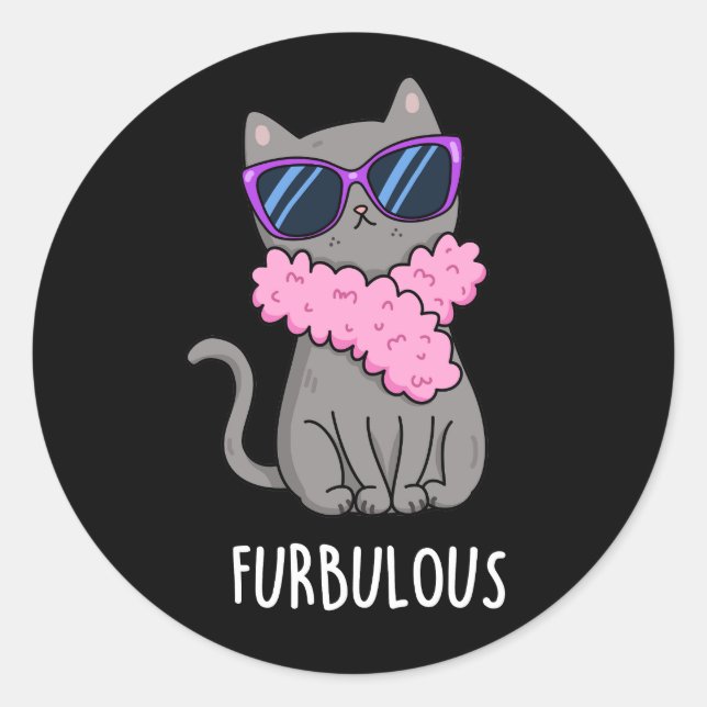 Furbulous Funny Elegant Cat Pun Dark BG Runder Aufkleber (Vorderseite)