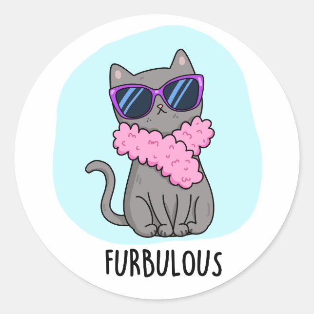 Furbulous Funny Elegant Cat Pun Runder Aufkleber (Vorderseite)