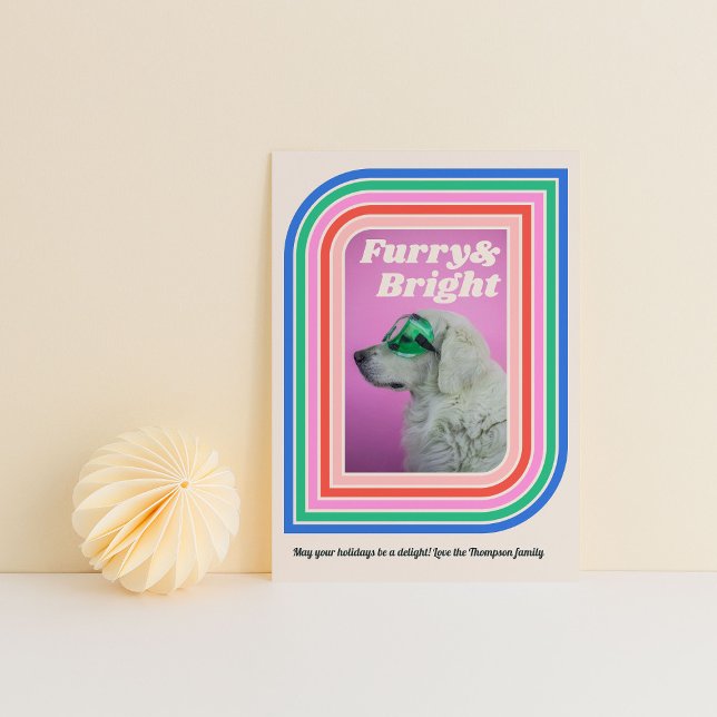 Furcht- & Bright Retro Stripe Hund Holiday Foto Ca Einladung (Von Creator hochgeladen)