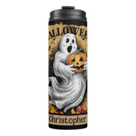 Furcht erregender Geist, der einen Jack O'Lantern Thermosbecher