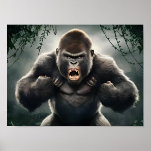 Furcht erregender Monkey Gorilla Roaring im Dschun Poster