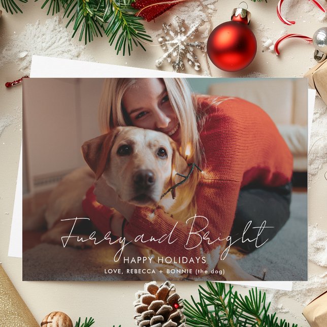 Furcht und Bright Script Foto Weihnachten (Furry and Bright Script Photo Christmas Holiday Card)