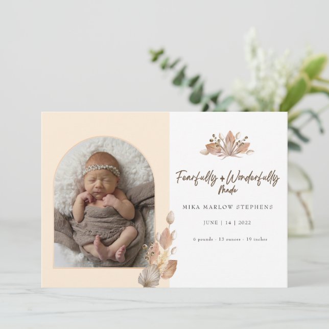 Furcht und wunderbar Made Baby Ankündigung (Stehend Vorderseite)