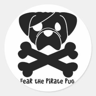 Furcht vor dem Piraten-Mops Runder Aufkleber