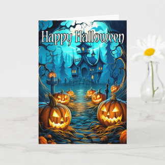 fürchterlich altes Spuk Haus | Frohe Halloween Karte