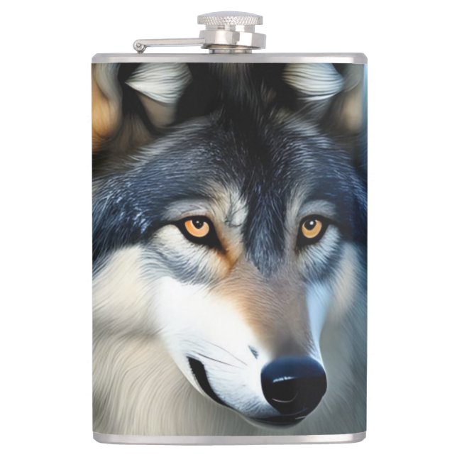 Furchtlos der arktische Wolf, Hip Flask Flachmann (Vorderseite)