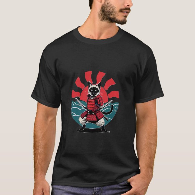 Furchtlose Samurai-Katze mit Katana T-Shirt (Vorderseite)