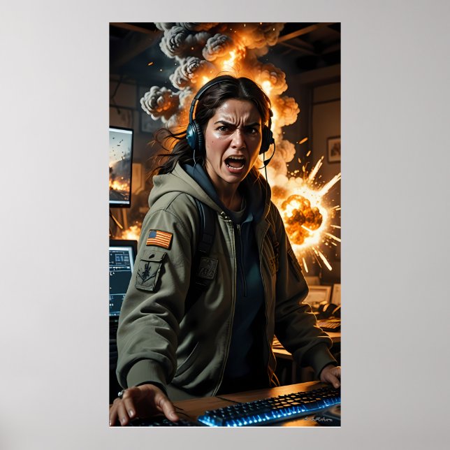 Furioses Gamer-Explosionsszene-Foto Poster (Vorne)