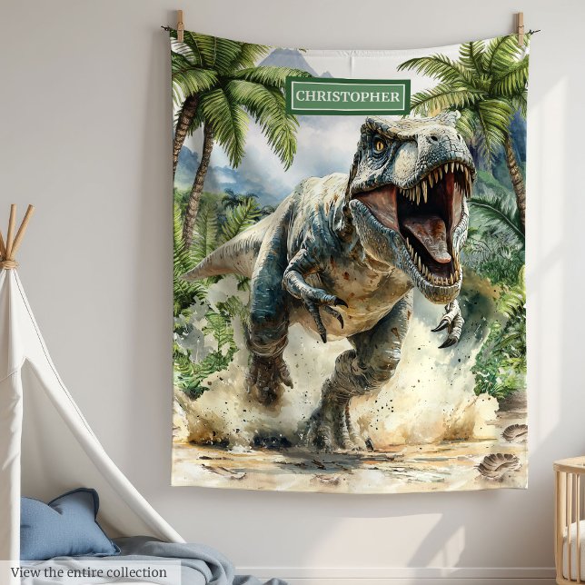 Furious T-Rex Blanket Personalisiert Individuelle  Fleecedecke (Furious T-Rex Blanket Personalized Custom Name Boys)