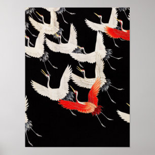 Furisode mit einer Vielzahl von fliegenden Kranich Poster