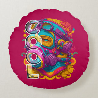 FURISTISCHE ABBILDUNG MIT GASMASK. RUNDES KISSEN