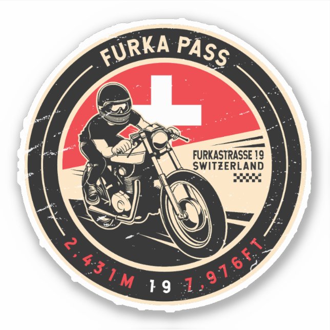 Furka Pass | Schweiz | Motorrad Aufkleber (Vorderseite)